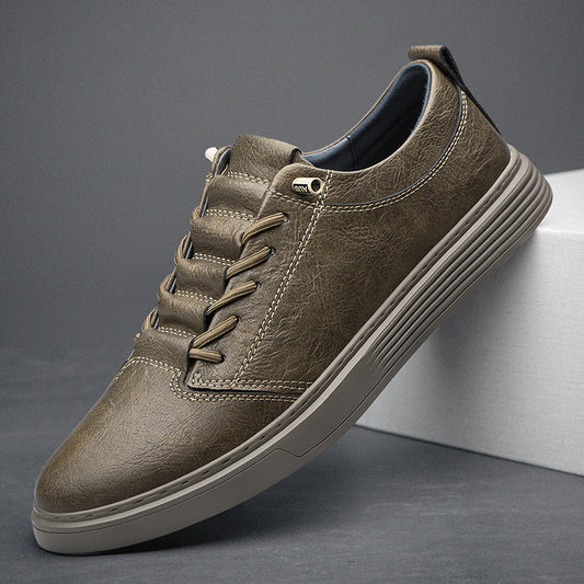 Men's Round Head Leisure Fashionable Cowhide Comfortable Sneakers