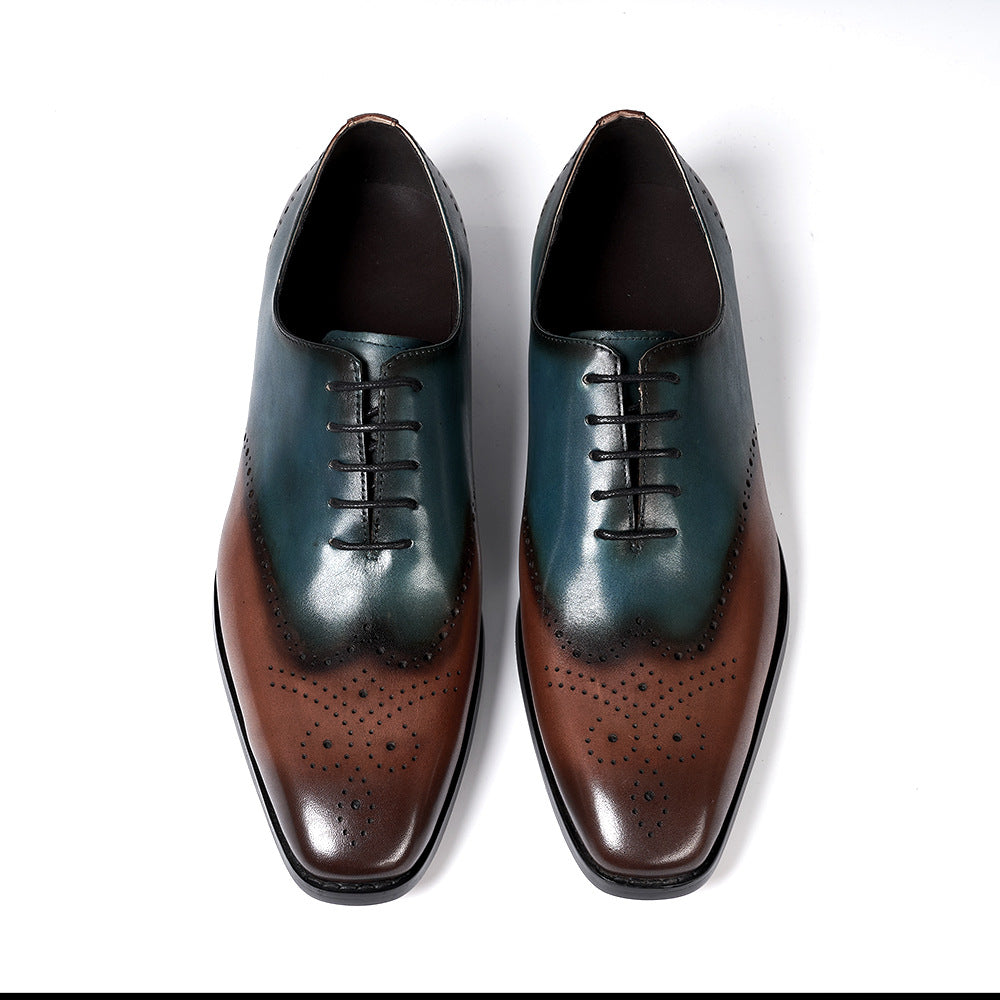 Men's Size Genuine Brown Green Fashion Business Formal Wear Leather Shoes