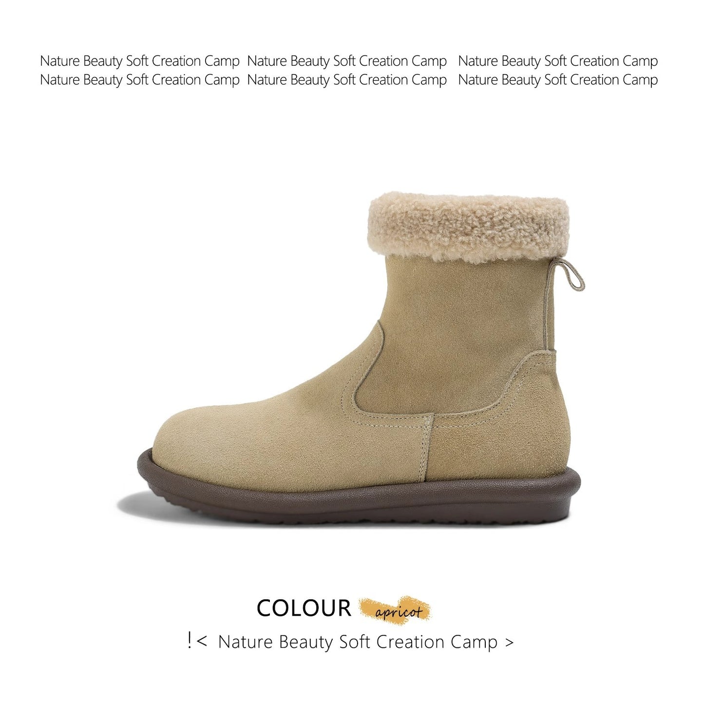 Women's Lamb Fur Insulated Flat Ankle Suede Snow Boots