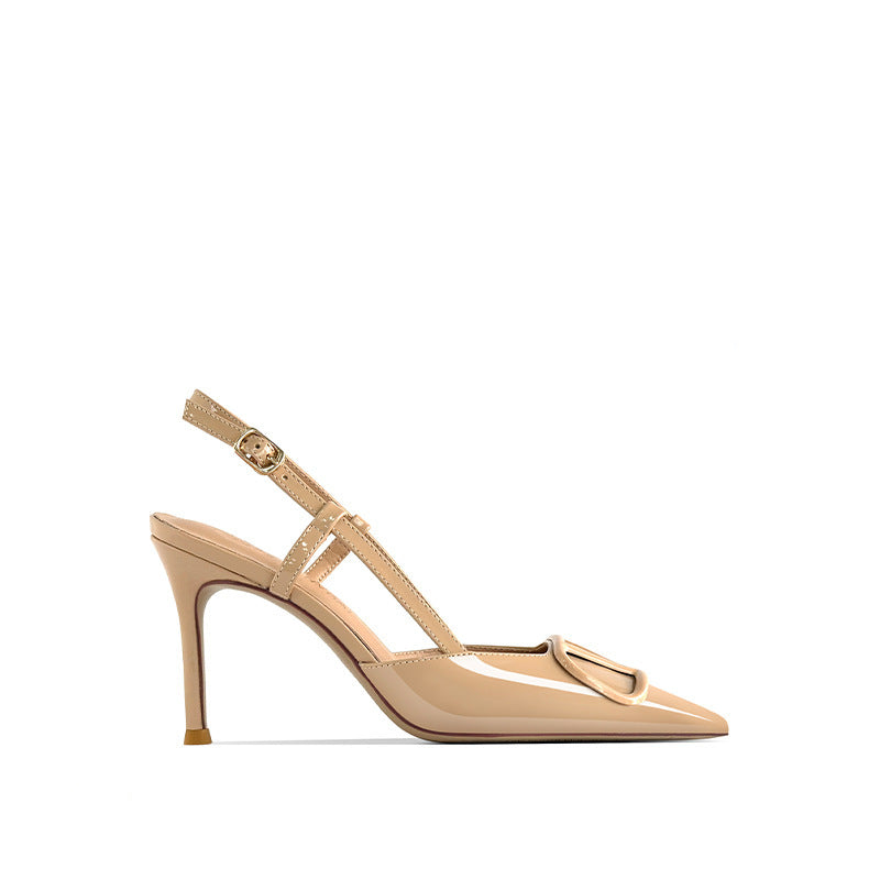 Women's Toe Slingback Stiletto V Buckle High-grade Sense High Heeled Sandals