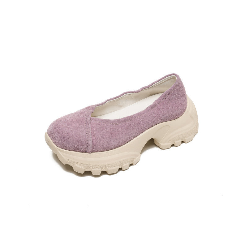 Women's Eye-catching Round Head Thick Bottom Mid Slip-on Bright Eyes Shallow Women's Fashion Shoes