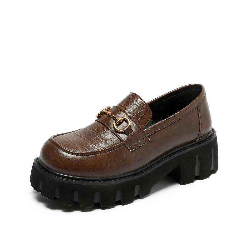 Women's Embossed Round Toe Platform Authentic British Leather Shoes