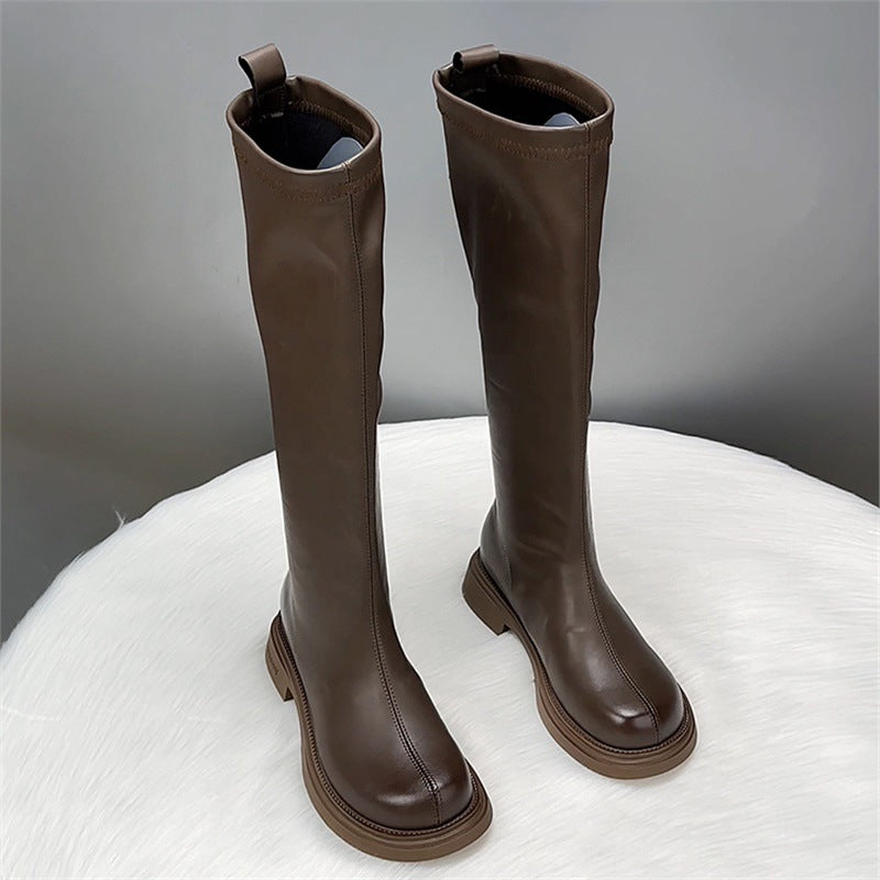 Genuine Below The Knee Long Female Slimming Flat Tall Knight Women's Leather Boots