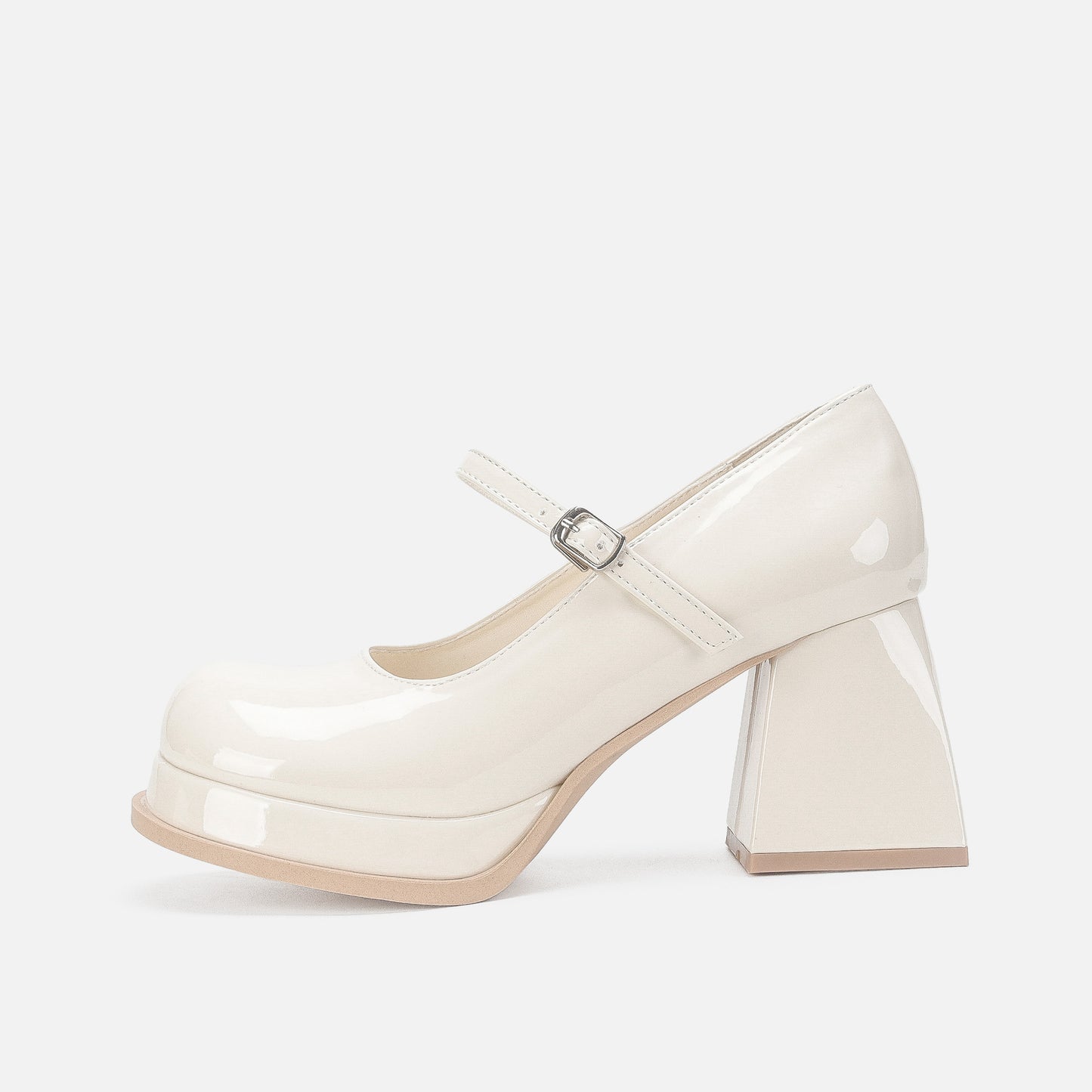 Women's Genuine Retro Preppy Style Chunky Pumps Black Leather Shoes