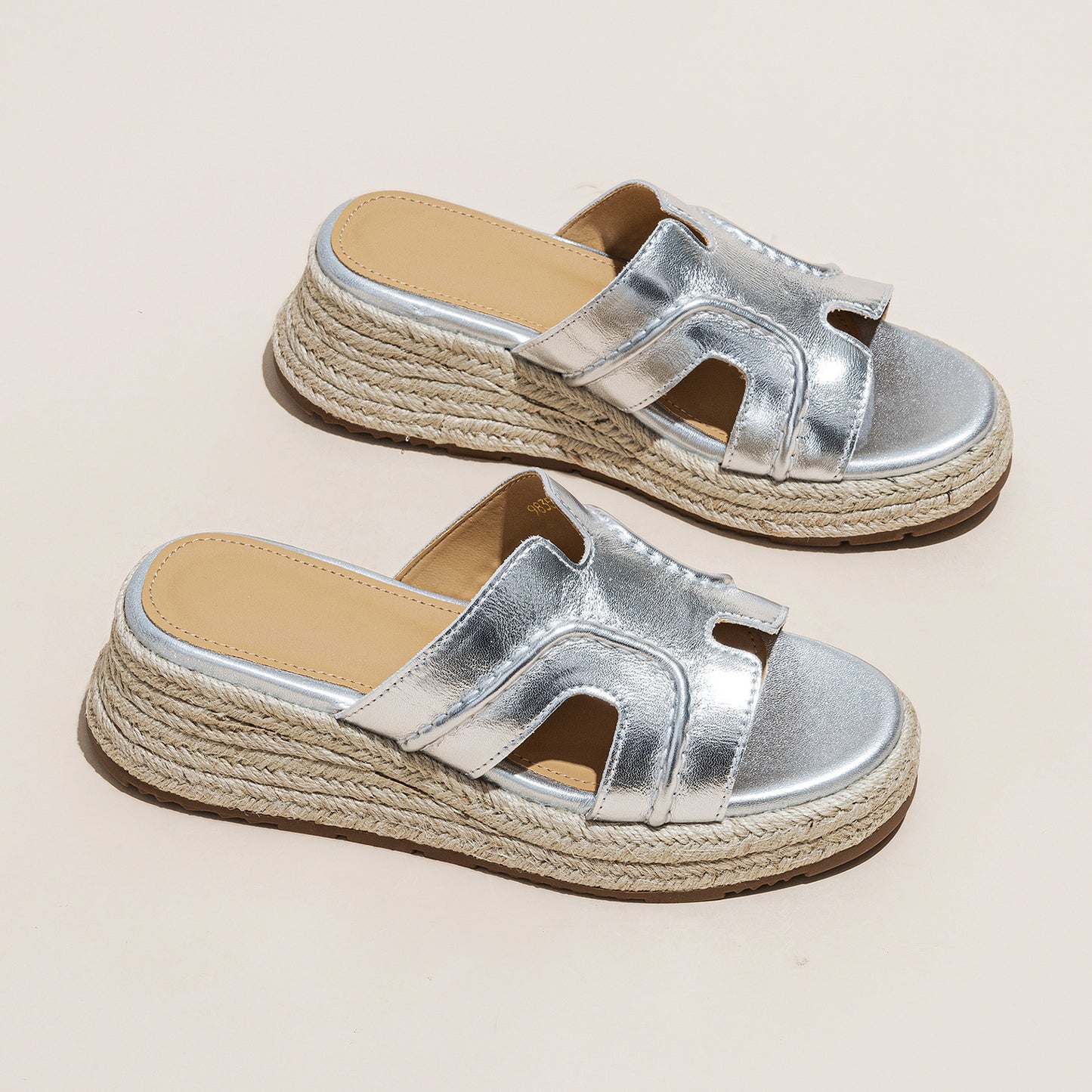 Women's Layer Cowhide Platform Height Increasing Lightweight Woven Slippers