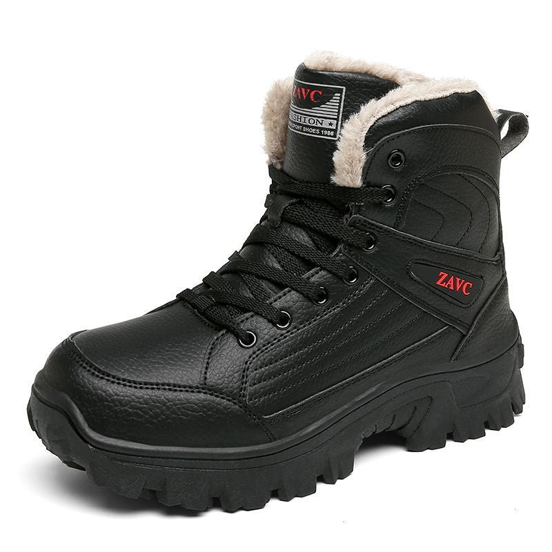 Men's Cotton Outdoor Black Dad Fleece Lined Snow Boots