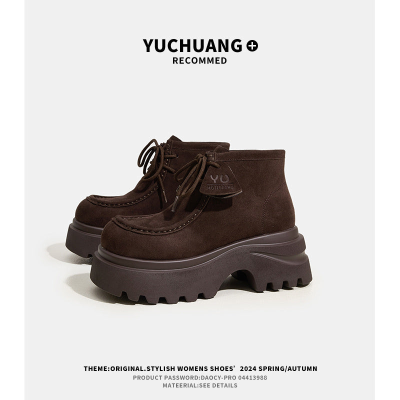 Women's Platform Autumn Genuine Vintage Suede Women's Leather Boots