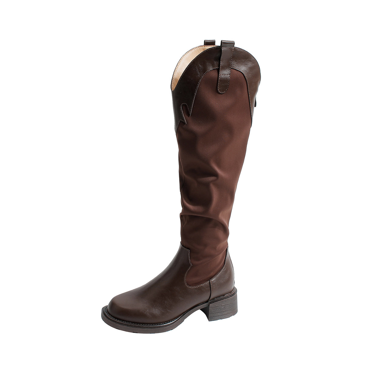 Women's The Knee V Cut High American Retro Western Cowboy Autumn Women's Leather Boots