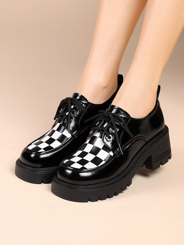 Women's British Muffin Black Platform Retro Large Casual Shoes