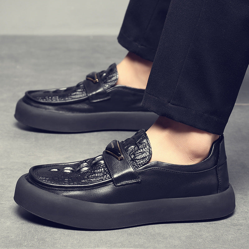 Men's First Layer Cowhide Platform Slip-on Lazy Leather Shoes