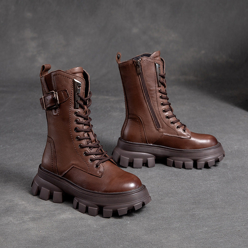 Shu Autumn Solid Color Retro Belt Buckle Muffin Boots