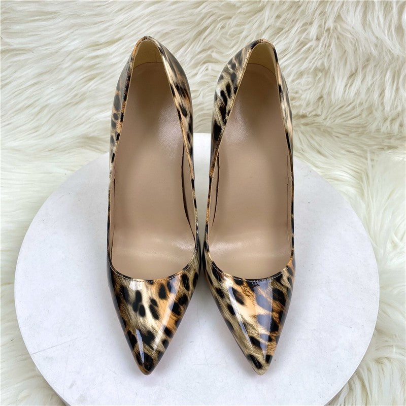 Leopard Print Patent High Pointed Toe Stiletto Heels
