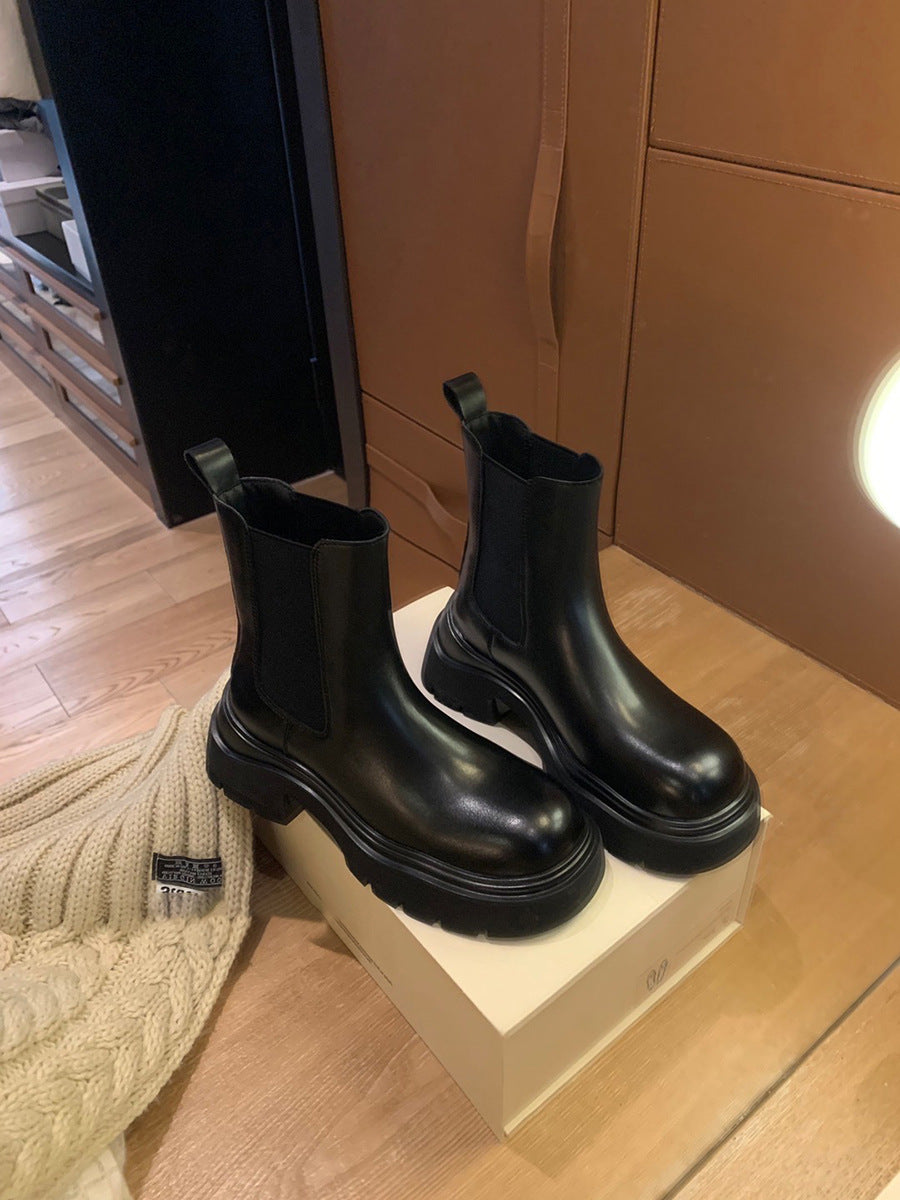 Women's Fashionable Round Head Chunky Thick Bottom Height Increasing Boots