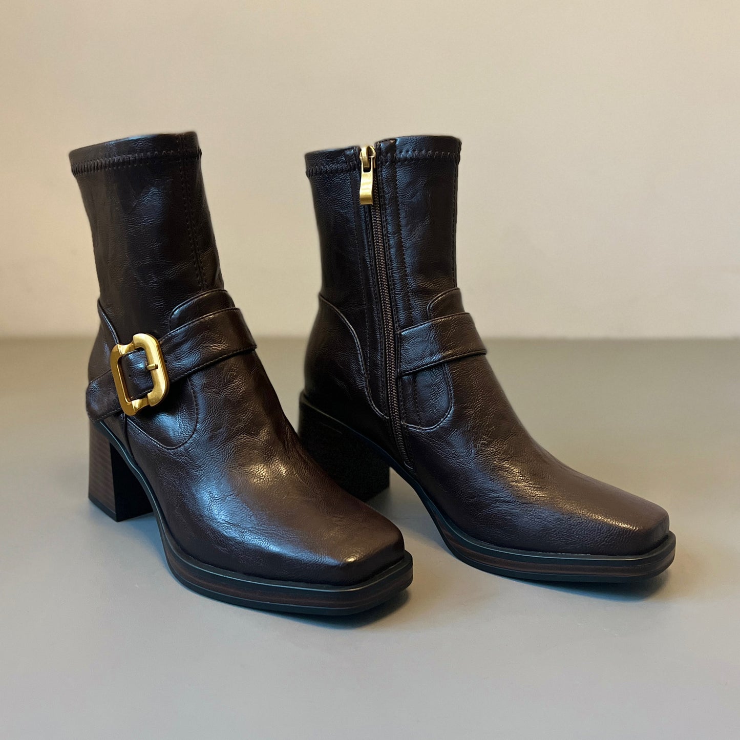 Women's Elegance High Square Toe Booties Soft Waterproof Platform Thick Increased Boots