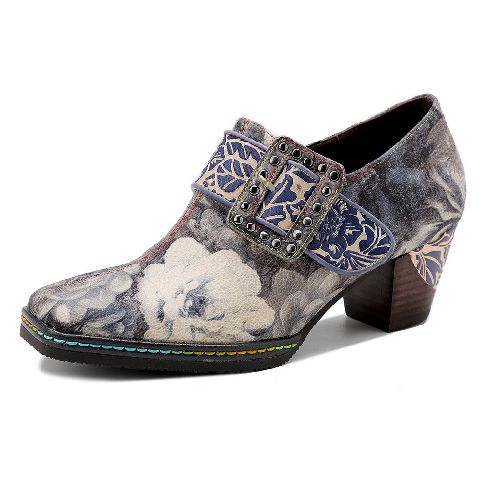 Women's Chinese Retro Style Ink Painting Printing Heels
