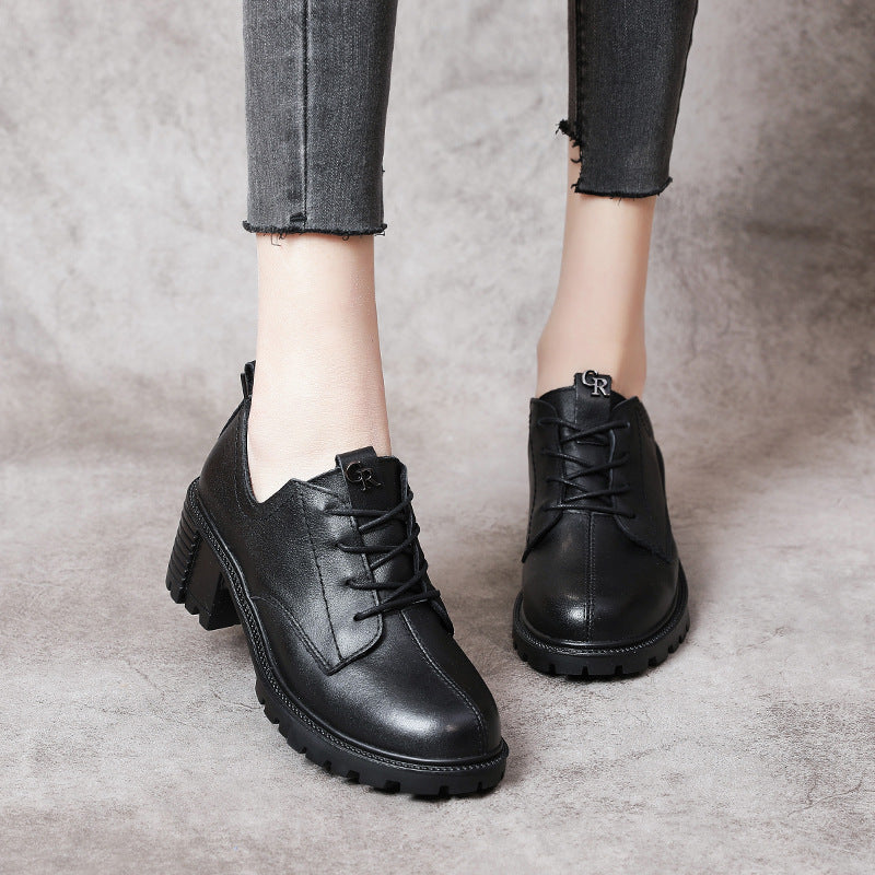 Women's First Layer Soft Cowhide Thick High Bottom Casual Shoes