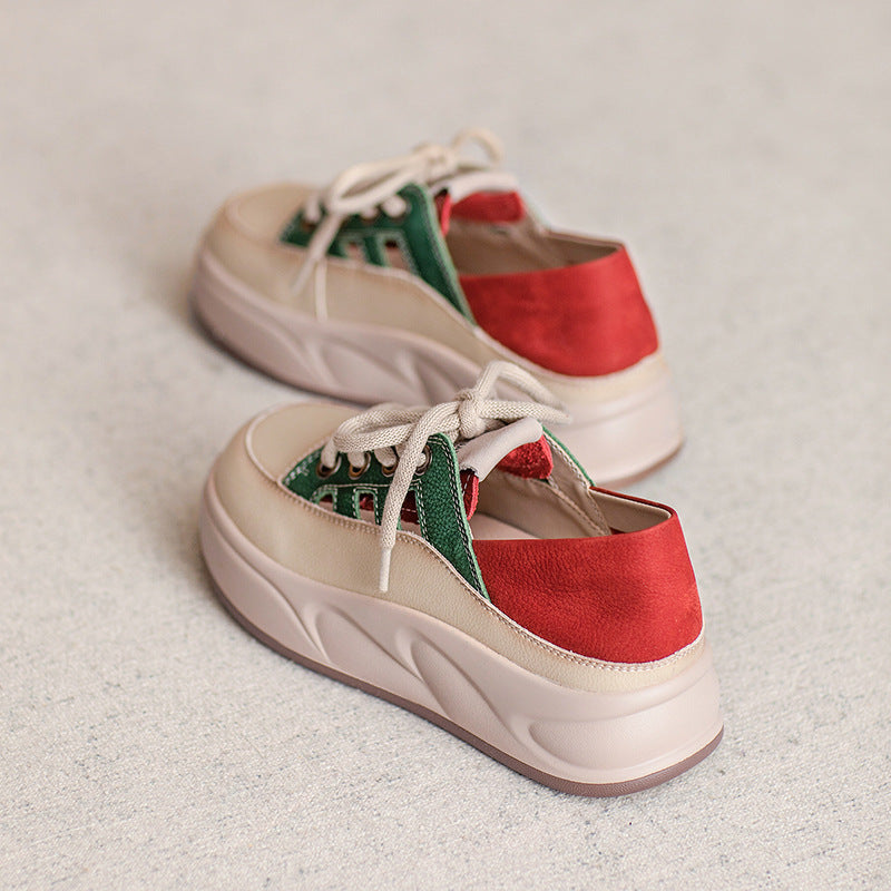 Women's Cowhide Platform Genuine Simple Color Matching Casual Shoes