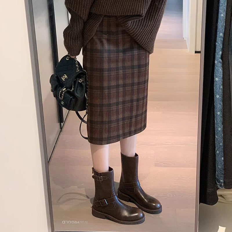 Women's Fashionable Buckle Design Martin Round Toe Boots