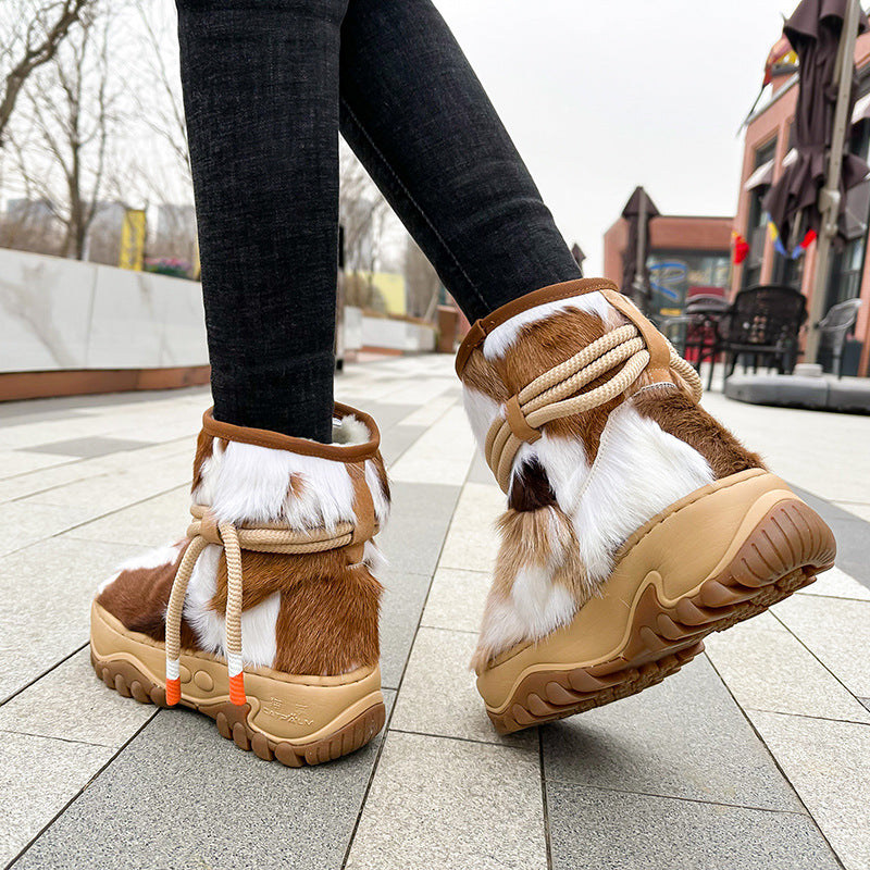 Women's Northeast Winter Fleece-lined Thick Sheepskin Fur Snow Boots