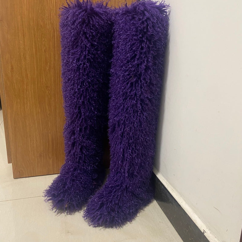High Imitated Tibet Sheep Fur Thigh Height Over The Snow Boots