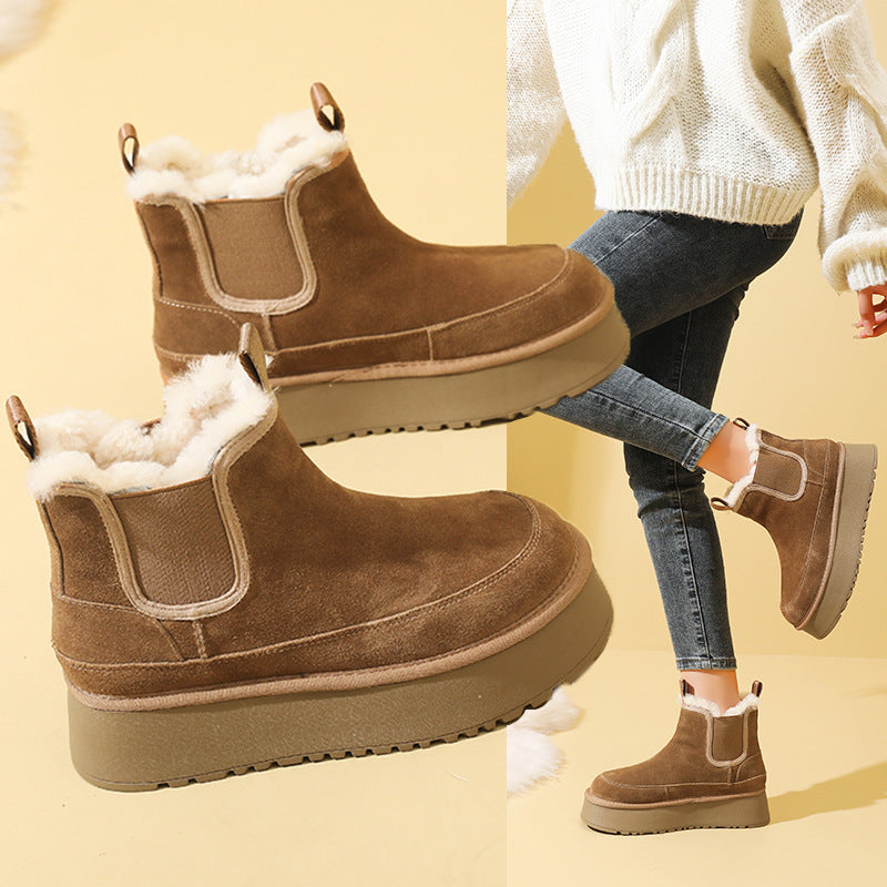 Real Fur Winter Thick Veet Fashionable Warm Short Snow Boots