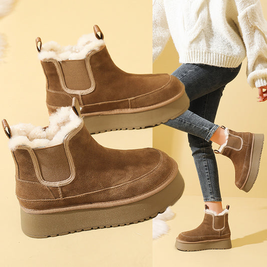 Real Fur Winter Thick Veet Fashionable Warm Short Snow Boots