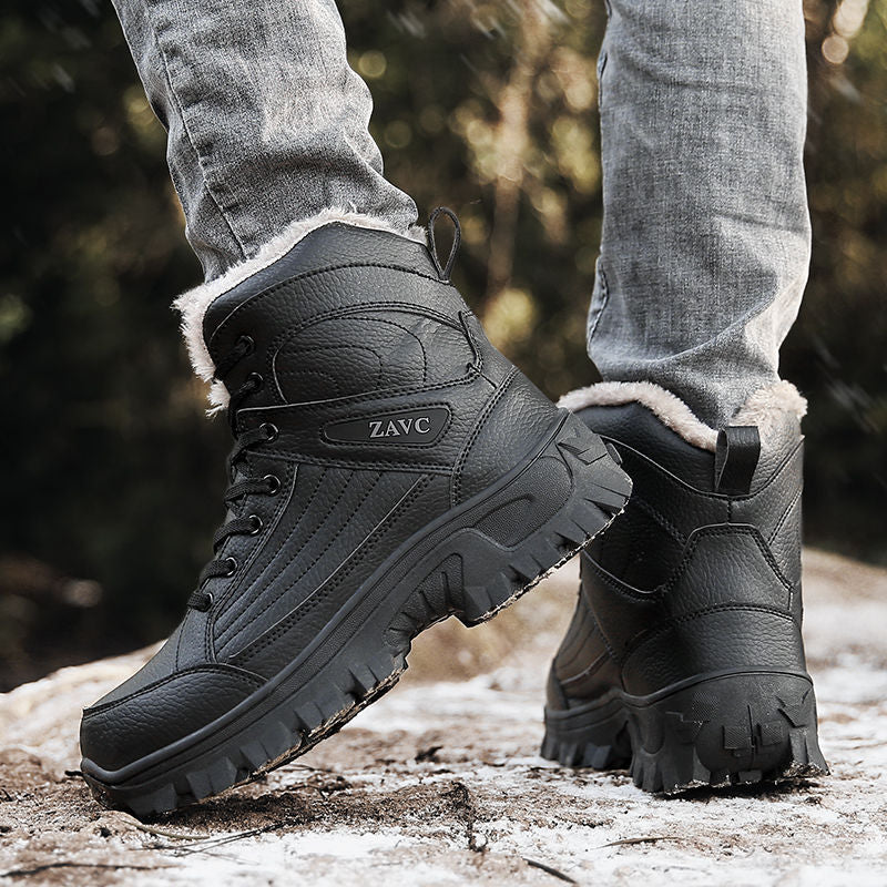 Men's Cotton Outdoor Black Dad Fleece Lined Snow Boots