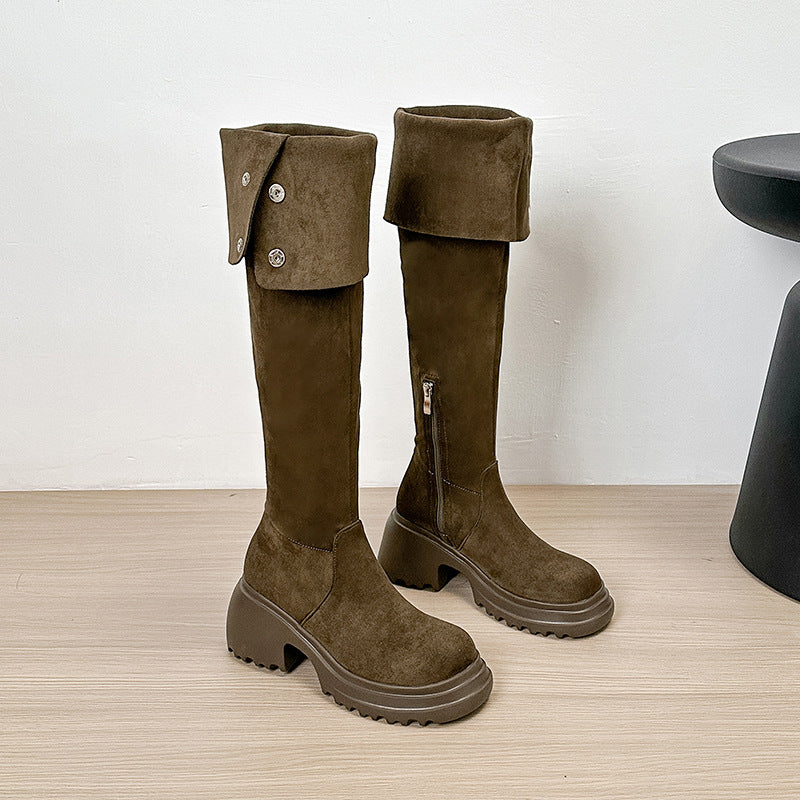 Women's Suede Thick-soled Stretch Widened Long Veet Boots
