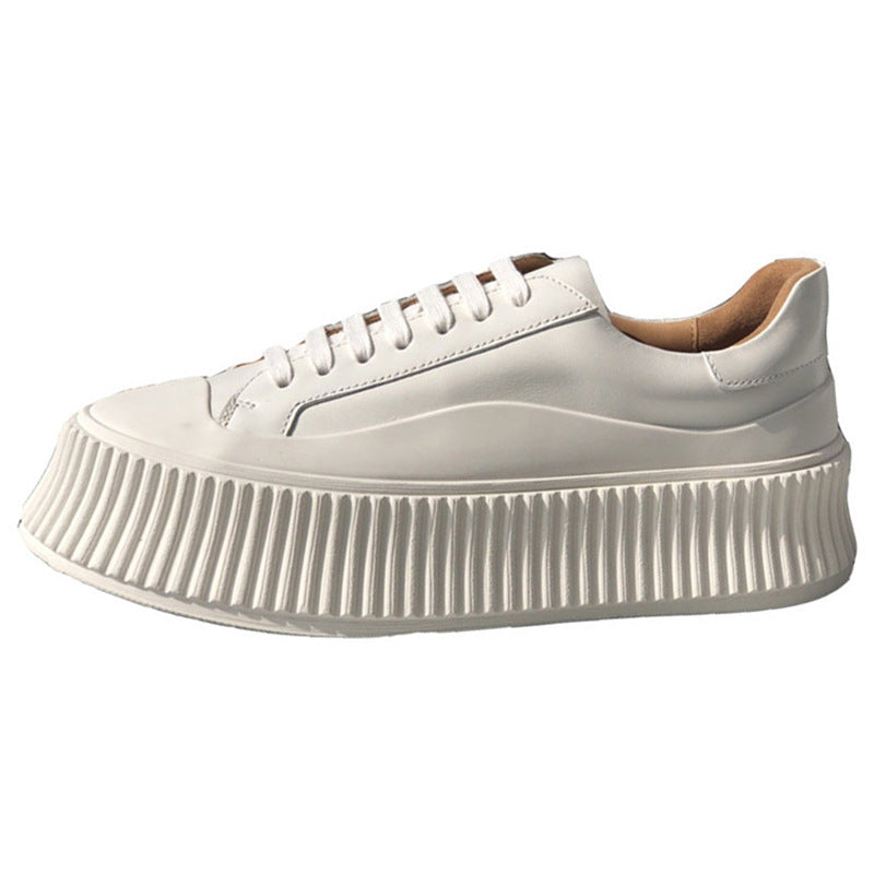 Women's Platform White Cow Biscuit Shape Height Casual Shoes