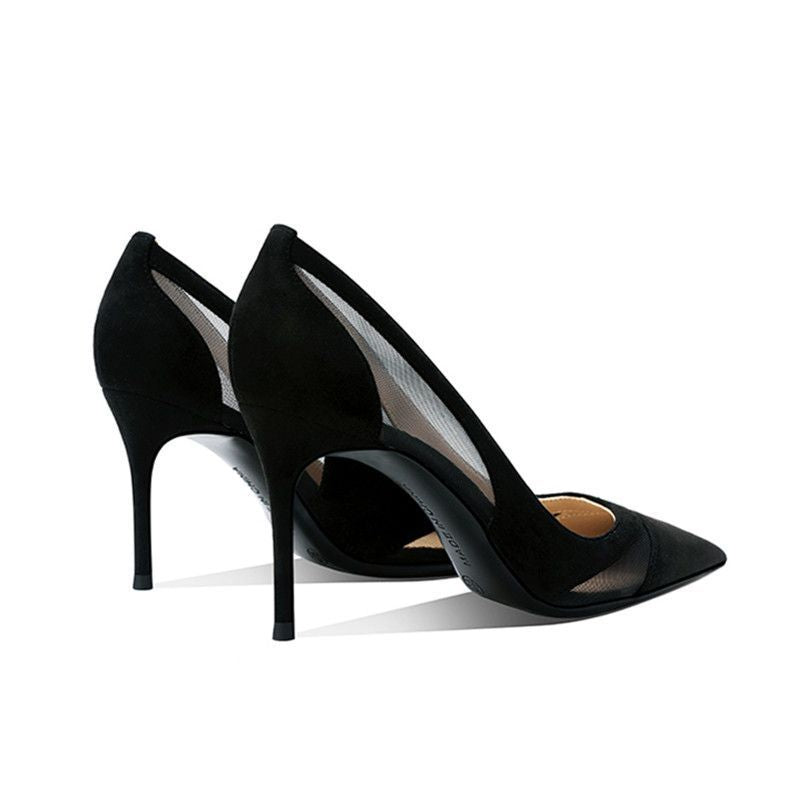 Women's High Stiletto Sexy Mesh Lace Pointed Toe Black Women's Shoes