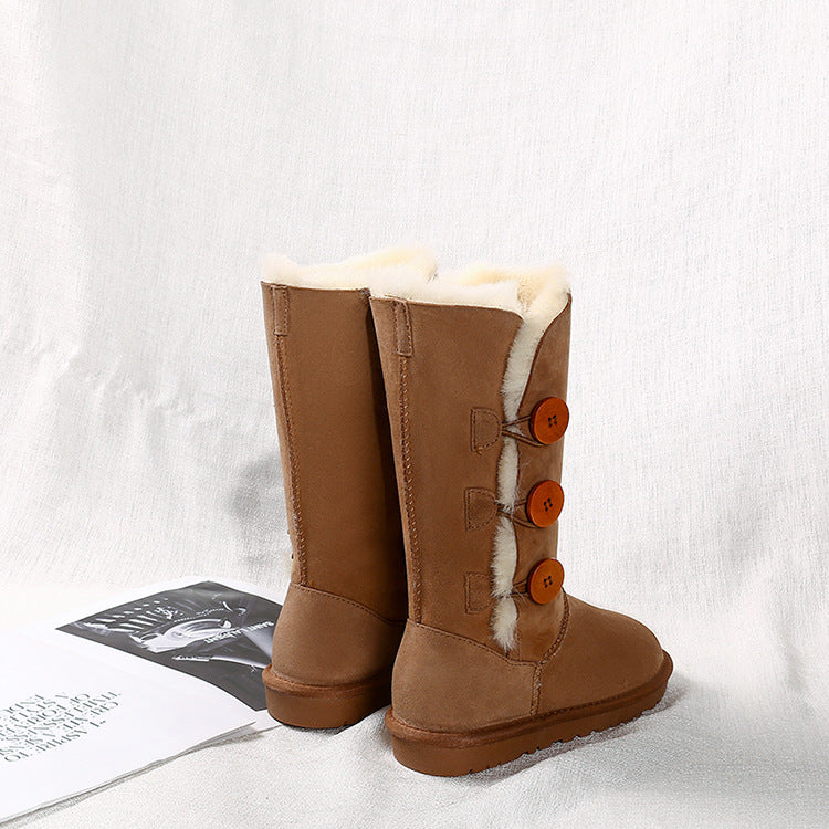 Women's Classic Fur Warm Thickened Wool Button Snow Boots
