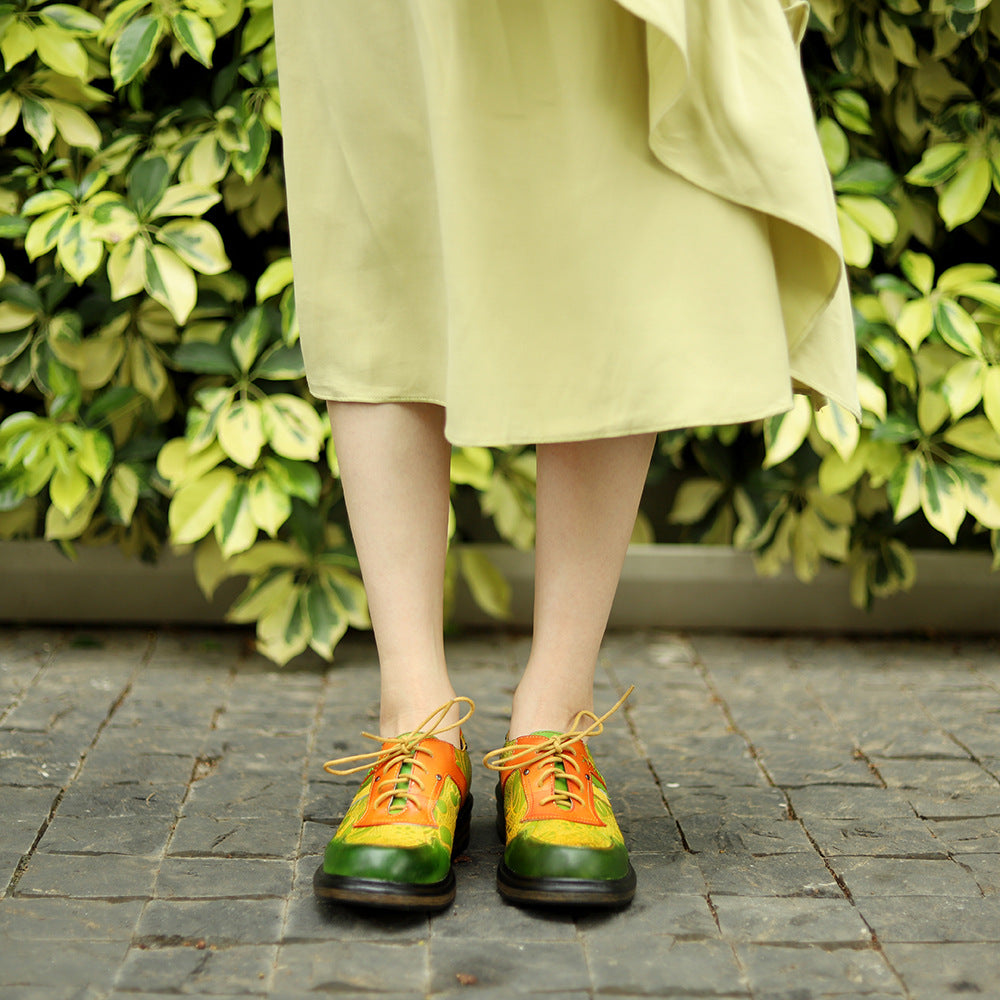Women's Spring Genuine Retro Printing Color Contrast Women's Shoes