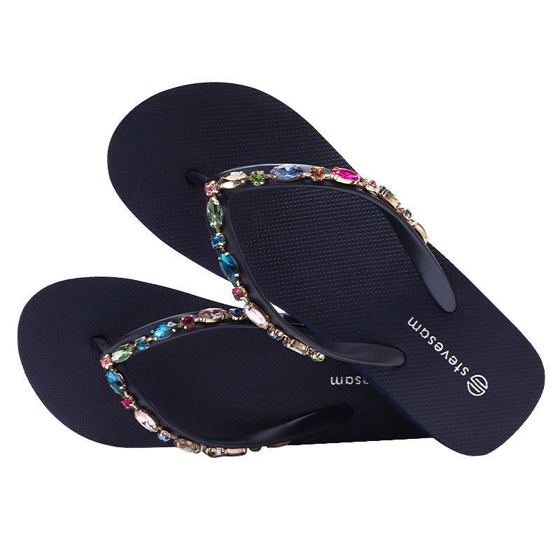 Women's Rhinestone Summer Tide Thick Bottom Beach Slippers
