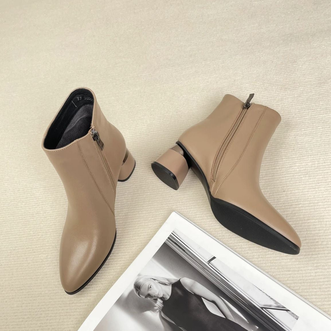 Women's High Short Soft Chunky Martin Mid Leather Shoes