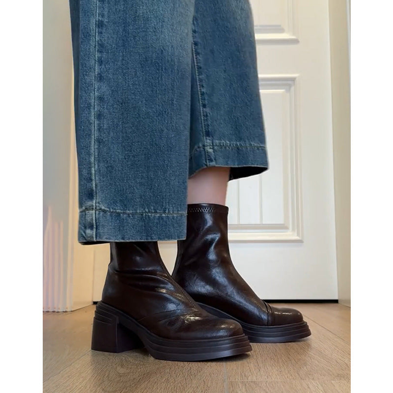 Women's Martin Booties Fleece Thickened Bottom Soft Thin Height Women's Leather Boots
