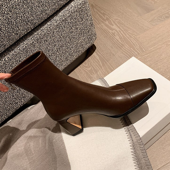 Women's Skinny Martin Temperament Western Style Square Heels