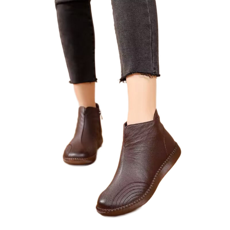 Women's Real With Fleece Lining Mother's Soft Bottom Thick Retro Ankle Boots