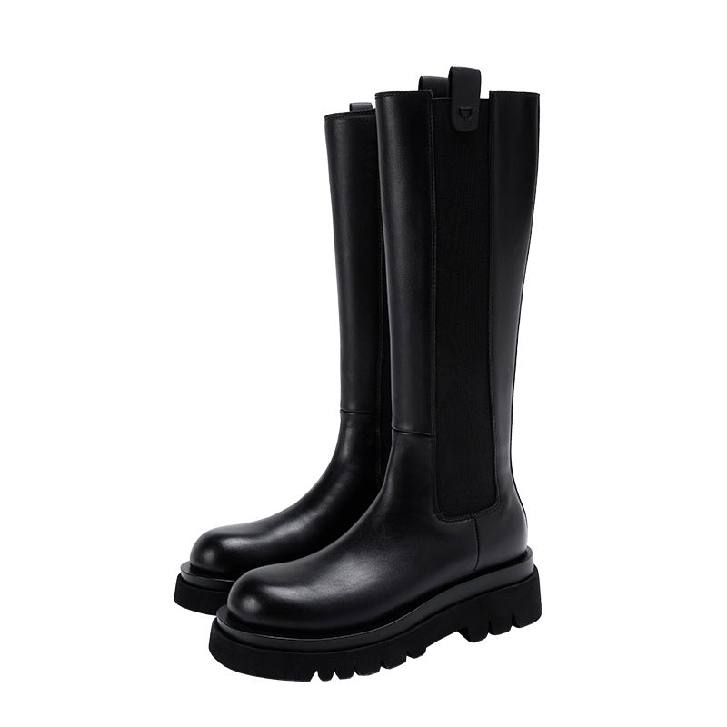 Women's Thick-soled Knight Height Increasing Insole Frye Plus Size Long With Women's Leather Boots