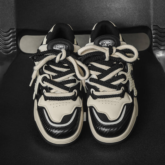Men's Black White Stitching Board Sports Versatile Bread Sneakers