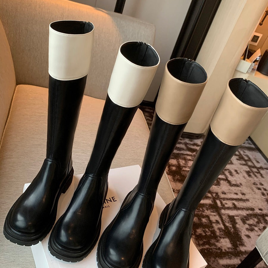 Women's Grape Mom Color Matching Fashion Round Boots