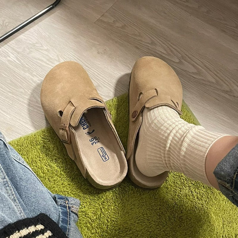 Women's French Style Retro Closed Toe Half Slippers