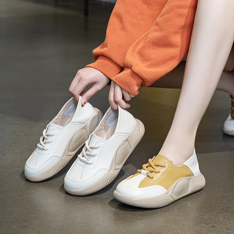 Women's First Layer Cowhide Platform Pumps Two-way Casual Shoes