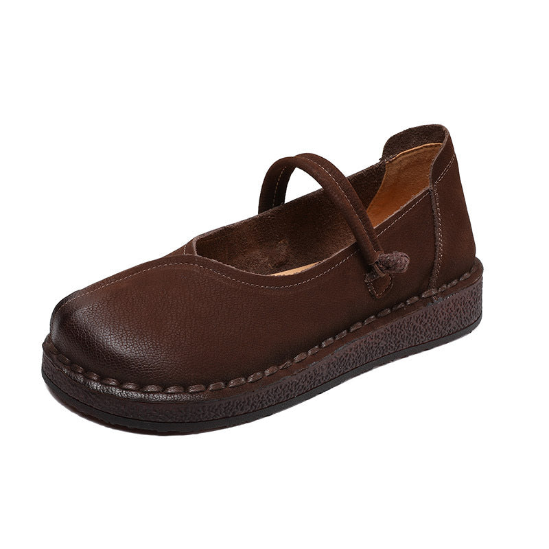 Women's Ethnic Style Top Layer Cowhide Handmade Shallow Mouth Soft Soled Casual Shoes