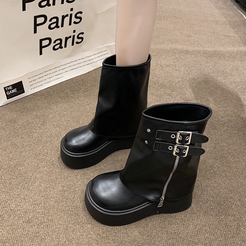 Thick Bottom Increased Retro Long Female Slip-on Boots