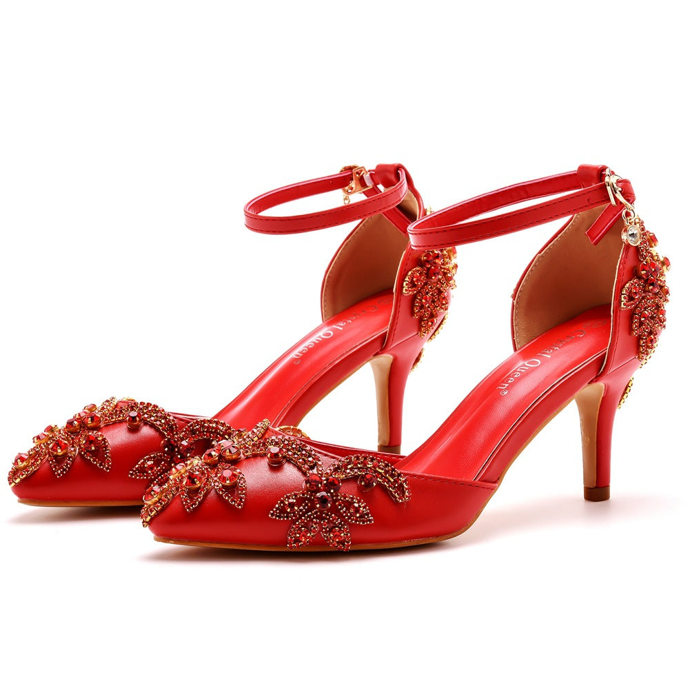 Pointed Plus Size Stiletto Toe Rhinestone High Golden Heels