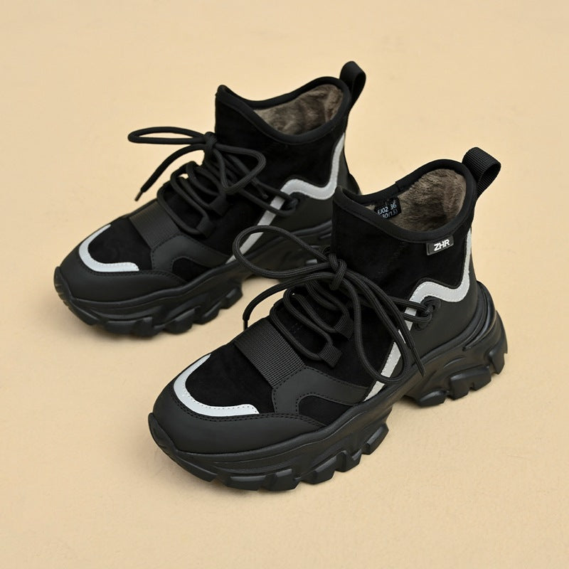 Women's Warm Platform Dad Winter Fleece-lined Bag Sneakers