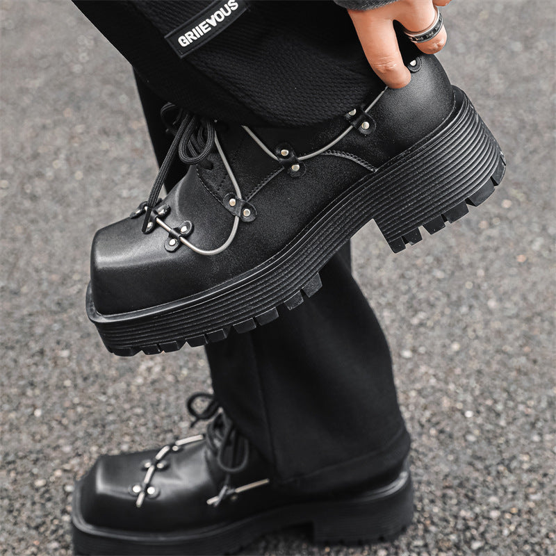 Men's Style Thick Bottom Derby Black Business Leather Shoes