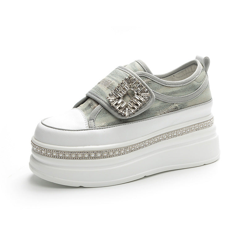 Women's Velcro Small White Autumn Thick Bottom Increased Men's Shoes