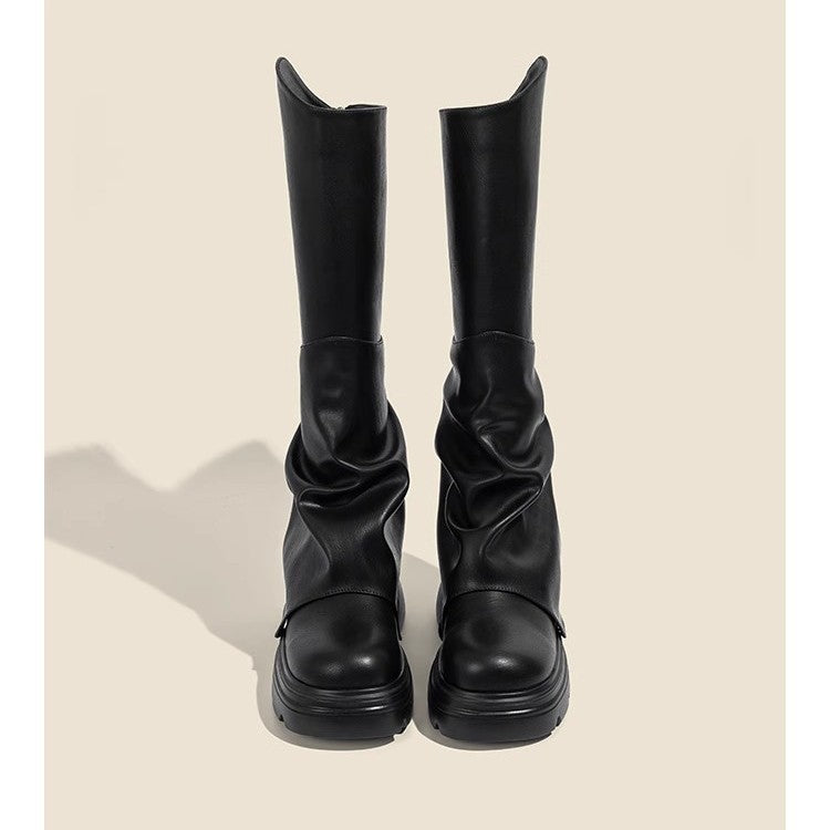 Women's Two Square Thick-soled Small High Chunky V Heels
