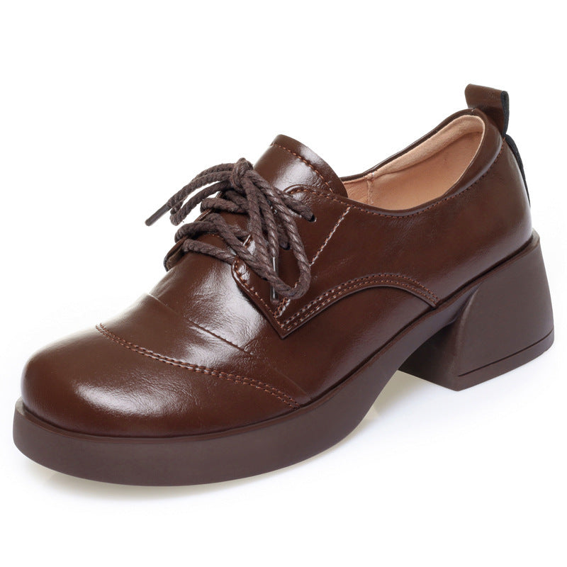 Women's Chunky Pumps Genuine Mid Soft Mother Bottom Round Women's Fashion Shoes